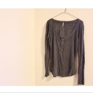 Free People Medium Distressed Charcoal Henley